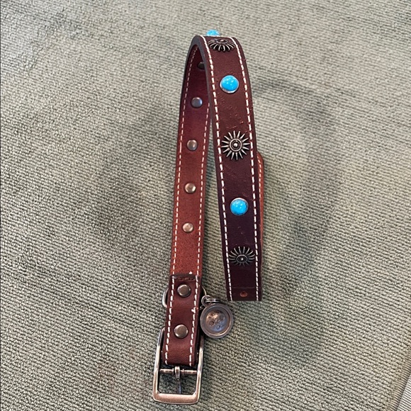 Turquoise Studded Brown Southwestern Leather Dog Collar 21” - Picture 5 of 5
